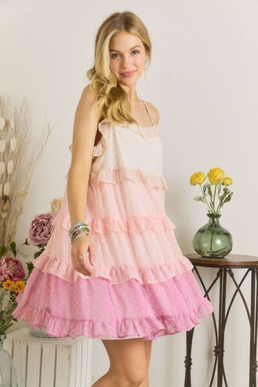 Swiss Dot Ruffled Tiered Mini Dress